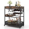 3-Tier Industrial Buffet Serving Cart with Wine Rack