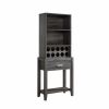 Wine Bar Cabinet, Kitchen Storage Cabinet with Drawer and Open Shelves, Distressed Grey