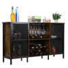 Industrial Wine Coffee Bar Liquor Cabinet Freestanding, 55' Kitchen Buffet Sideboard Farmhouse Storage Display Cabinet with Glass Holder & Sliding Win