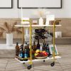 Deluxe Gold Bar Cart, with Glass Holders and Wine Racks, Modern Marbled Solid Wood Cart on Silent Wheels, 2-Tier Premium Texture Bar Cart for Kitchen