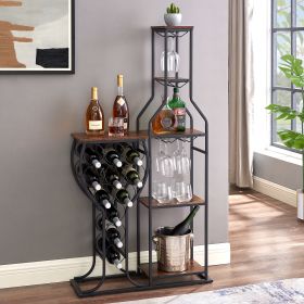 11 Bottle Wine Bakers Rack, 5 Tier Freestanding Wine Rack with Hanging Wine Glass Holder and Storage Shelves, Wine Storage Home Bar for Liquor and Win (Color: as Pic)